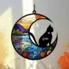 Cat Memorial Suncatcher, Personnalisé Avec Nom Date Race Chat Suncatcher, Pet Loss Suncatcher, Stained Glass Light Catcher, Cadeaux Pour Les Amoureux Des Chats, Noël Chat Ornement Fenêtre Hangings M5