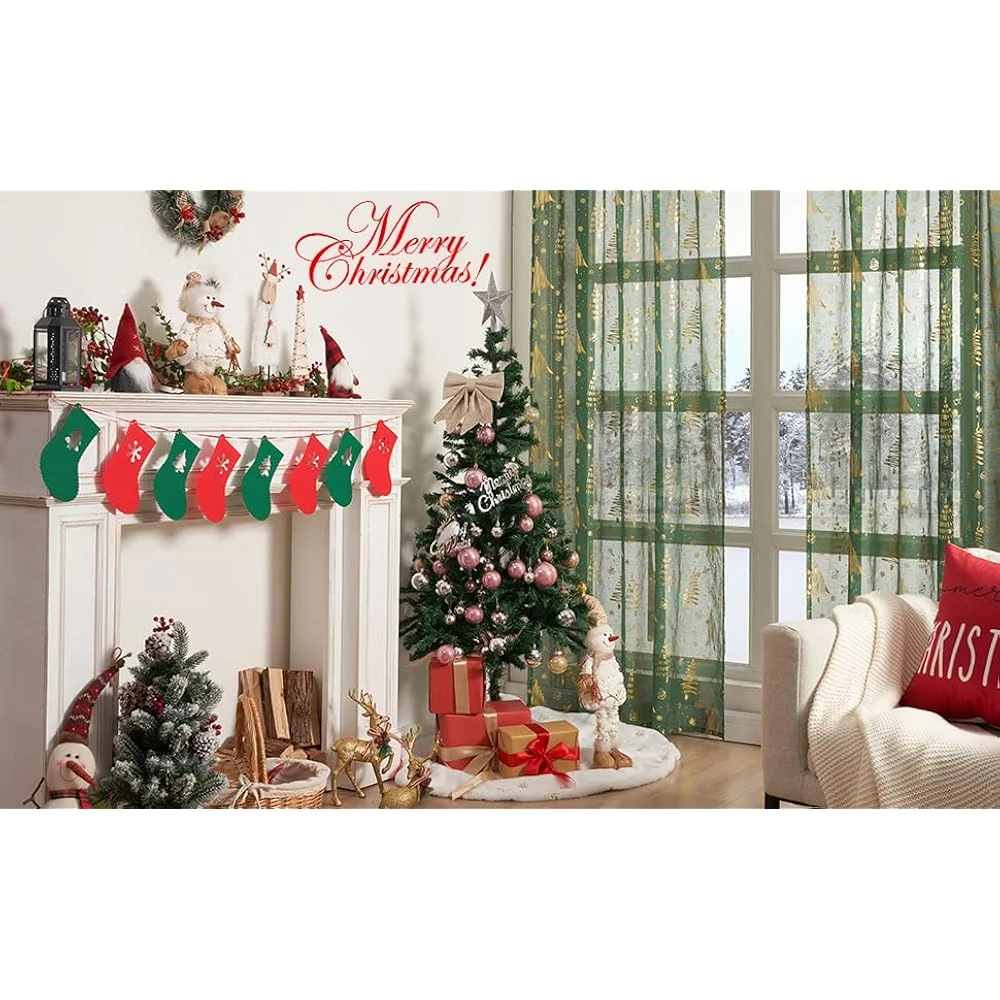 Rideaux De Noël 96 Pouces Longs Pour Le Salon, 2 Panneaux Rideaux Et Rideaux De Flocons De Neige De Noël Pour La Chambre / La Fête, Evergreen 6 Rideaux De Noël 96 Pouces Longs Pour Le Salon, 2 Panneaux Rideaux Et Rideaux De Flocons De Neige De Noël Pour La Chambre / La Fête, Evergreen - Image 4