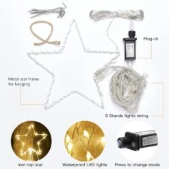 Décorations De Noël Guirlandes étoilées, 290 Lumières D'arbre De Cascade LED Avec Lumières De Noël 11 "Topper Star Décoratives Extérieures Pour La Fête De Mariage Décoration De Vacances à La Maison (blanc Chaud) -Oui || N/A || pearhead 71QinjPwdtL. AC SL1500