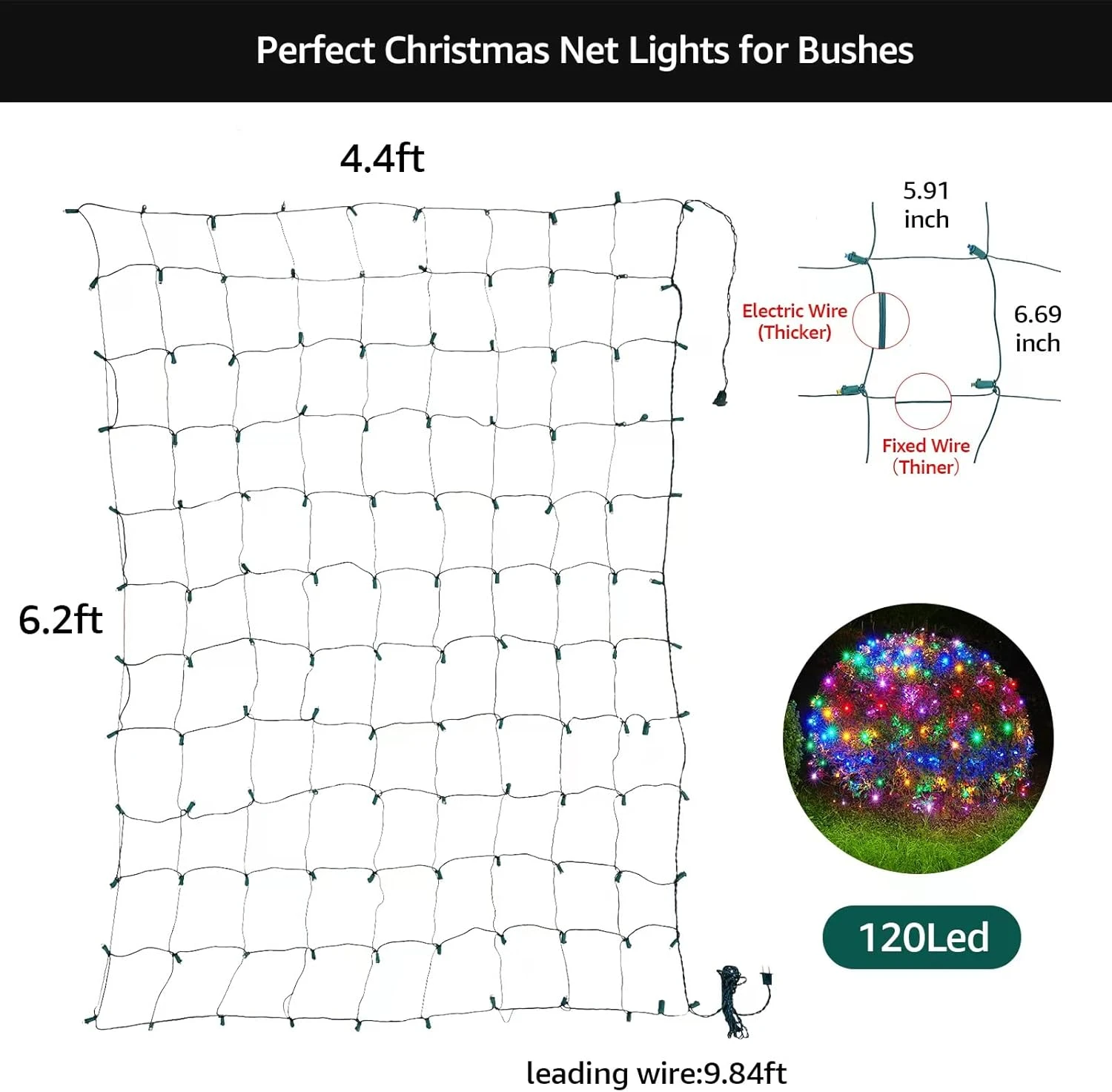 Lampes Au Filet De Noël Au Plomb Lampes De Décoration De Noël En Plein Air 120Led 6.2ftx4.4ft, Brides De Chaîne De Fée Intérieure En Extérieur Connectables Pour La Fête, Les Vacances, Le Mariage, Les Arbres, Les Décorations De Buissons ( Multicolore ) 9 Lampes Au Filet De Noël Au Plomb Lampes De Décoration De Noël En Plein Air 120Led 6.2ftx4.4ft, Brides De Chaîne De Fée Intérieure En Extérieur Connectables Pour La Fête, Les Vacances, Le Mariage, Les Arbres, Les Décorations De Buissons ( Multicolore ) - Image 7