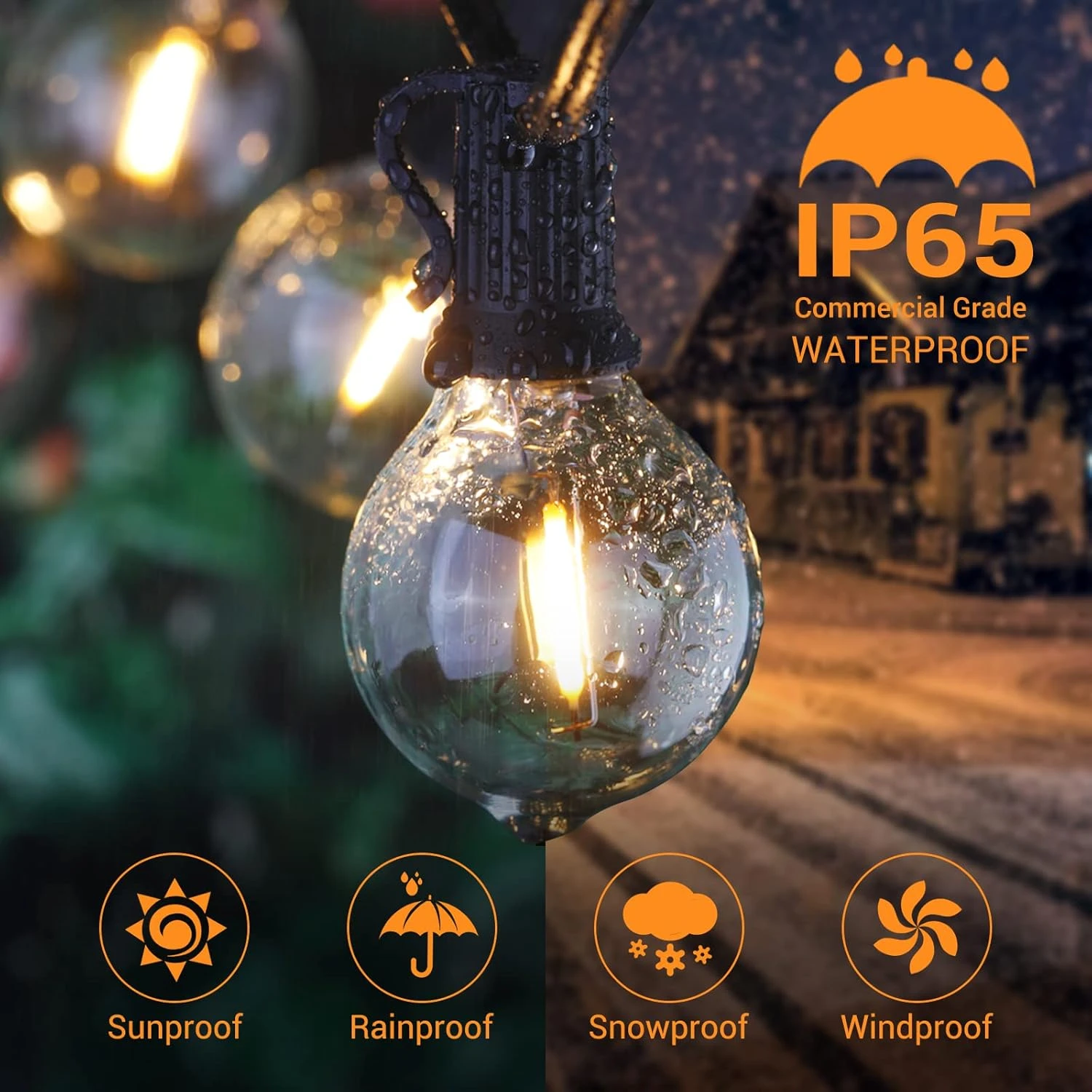 Quntis LED Outdoor String Lights - Étanche 32FT G40 Globe String Lights Avec 30+3 Ampoules Patio String Lights Suspendu Pour Jardin Porche Bistro Fête De Mariage Noël, UL Listé, Blanc Chaud 4 Quntis LED Outdoor String Lights - Étanche 32FT G40 Globe String Lights Avec 30+3 Ampoules Patio String Lights Suspendu Pour Jardin Porche Bistro Fête De Mariage Noël, UL Listé, Blanc Chaud - Image 2