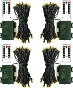 Feux De Chaîne Actionnés Par Batterie ZAIYW 4 Pack, 16,5 Ft Feux De Chaîne Vert Foncé 50 LED Avec Minuterie à Distance 8 Modes Faible Pour Chambre à Coucher Patio Yard Garden Décor D'arbre De Noël ( Blanc Chaud )