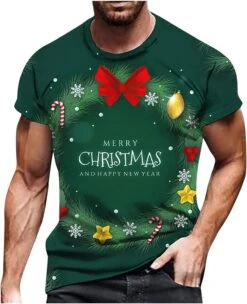 Joyeux Noël T-Shirt Pour Hommes Drôle 3D Xmas Graphique Chemises À Manches Courtes Col Rond Lâche Fit Fête De Vacances Tees Top