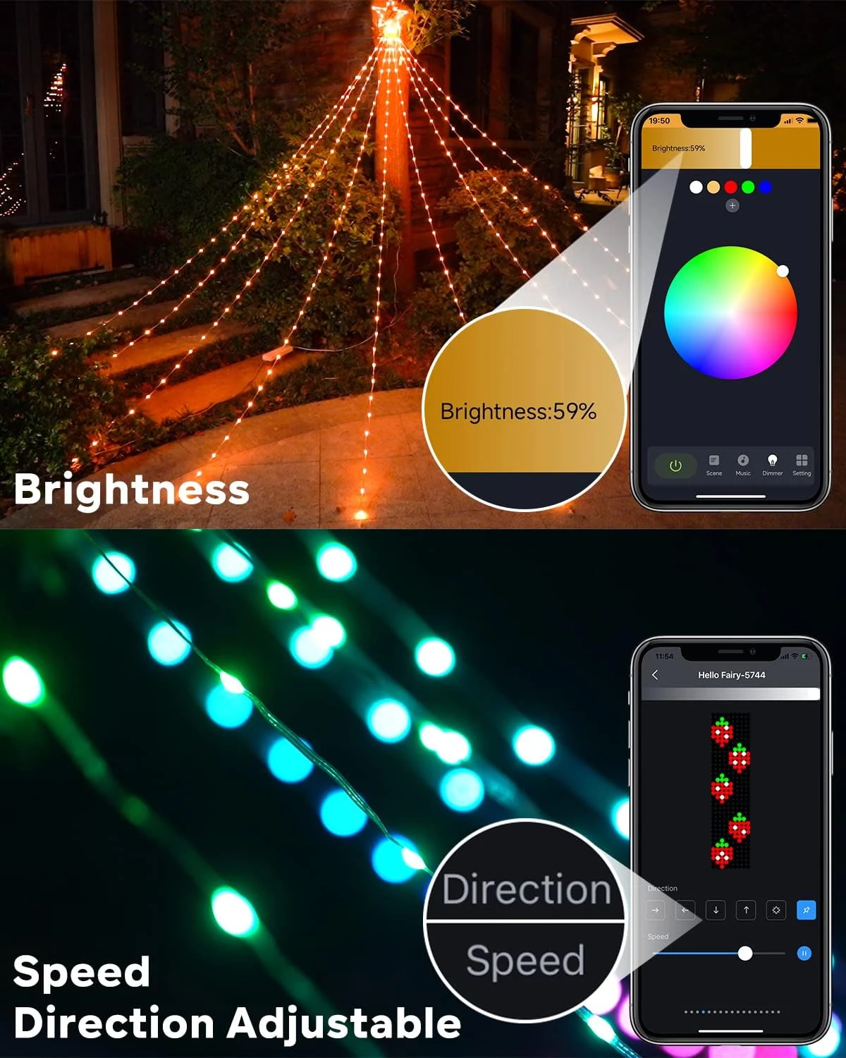 Lumières De Décorations De Noël En Plein Air Avec Étoile, Smart DIY Affichage Personnalisé 11.8Ft 64 Modes Yard Waterfall Tree Halloween String Lights, App Control 344LED RGB Changement De Couleur Music Timer Pour Xmas Tree 6 Lumières De Décorations De Noël En Plein Air Avec Étoile, Smart DIY Affichage Personnalisé 11.8Ft 64 Modes Yard Waterfall Tree Halloween String Lights, App Control 344LED RGB Changement De Couleur Music Timer Pour Xmas Tree - Image 4