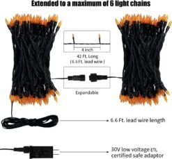 Lumières Extérieures Orange, 33 Pieds 100 Lumières De Noël LED Avec 8 Modes D'éclairage, Mini Lumières étanches Branchées Pour La Décoration D'éclairage De Noël De Noël De Noël -Oui || N/A || pearhead 71Um0WOQcdL. AC SL1500