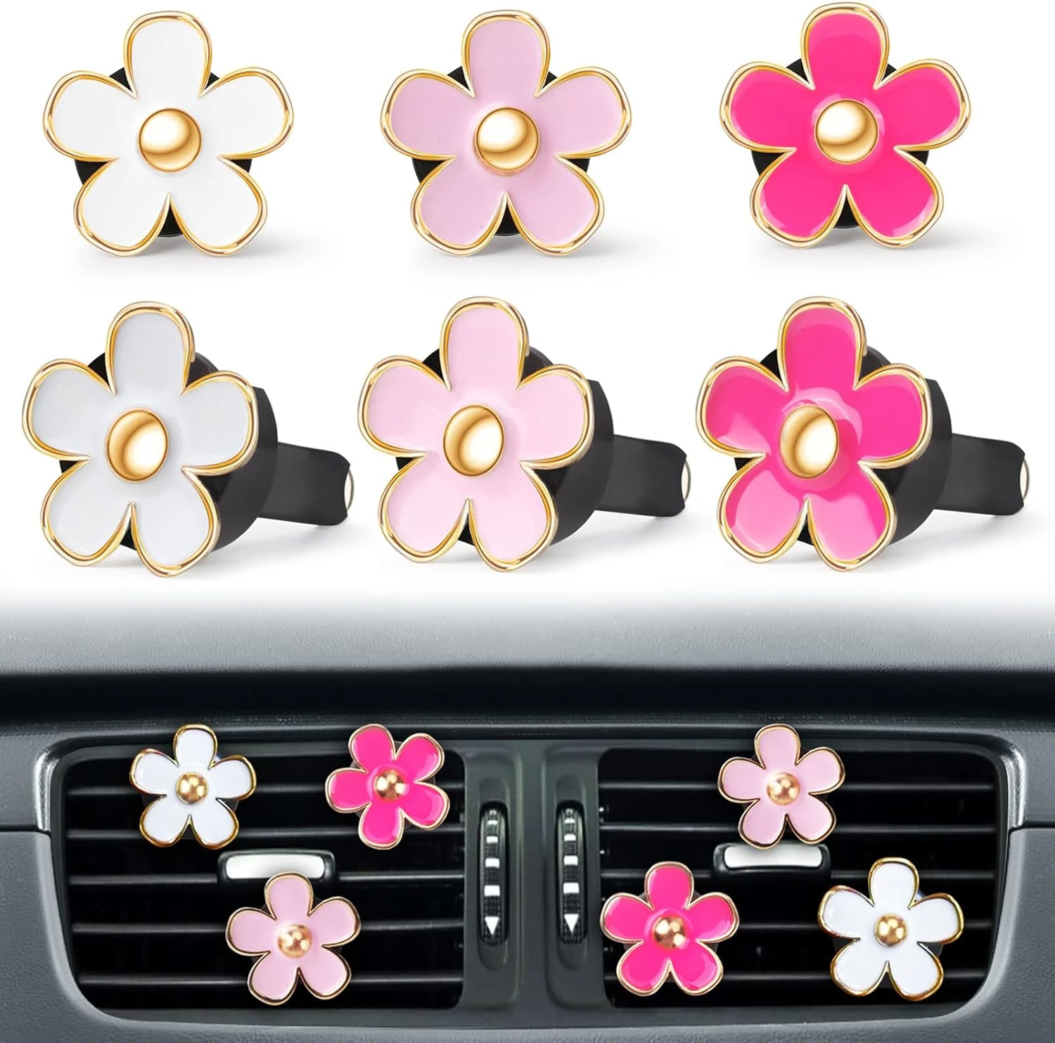 Mignon Cadeaux De Noël Rose Décor De Voiture Accessoires Pour Femmes Adolescents, 6 Pcs Voiture Parfum Air Désodorisants Vent Clips, Girly Daisy Fleur Décorations Intérieur Objets Esthétiques, Car Perfume Stuff Pour Sa Maman Filles 4 Mignon Cadeaux De Noël Rose Décor De Voiture Accessoires Pour Femmes Adolescents, 6 Pcs Voiture Parfum Air Désodorisants Vent Clips, Girly Daisy Fleur Décorations Intérieur Objets Esthétiques, Car Perfume Stuff Pour Sa Maman Filles - Image 2