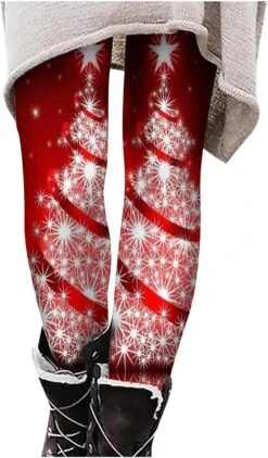 EGNMCR Joyeux Noël Femmes Maigre Collants, Mignon Vacances Stretch Leggings Pantalon Taille Haute Tummy Control Yoga Sweatpant