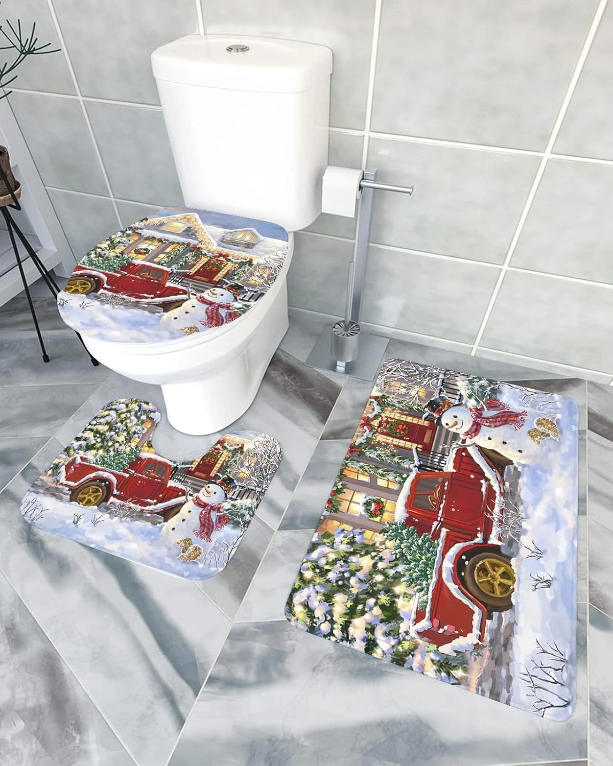 Libaoge Salle De Bains Tapis Ensembles 3 Pièce/Ensemble Tapis Joyeux Noël Bonhomme De Neige Et Rouge Camion Mousse À Mémoire Tapis Ensemble Matchs Anti-Dérapant Absorbant Siège De Toilette Couverture Tapis De Bain Couvercle Couvercle 18"x30"+14"x18"+15"x18" 4 Libaoge Salle De Bains Tapis Ensembles 3 Pièce/Ensemble Tapis Joyeux Noël Bonhomme De Neige Et Rouge Camion Mousse À Mémoire Tapis Ensemble Matchs Anti-Dérapant Absorbant Siège De Toilette Couverture Tapis De Bain Couvercle Couvercle 18"x30"+14"x18"+15"x18" - Image 2