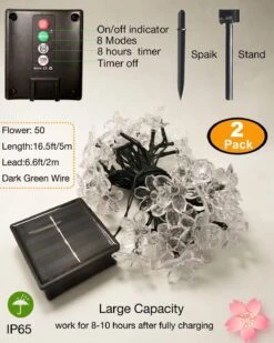 Lumières à Cordes Solaires Fleur Jardin Lumières Extérieur Imperméable Fée Lumières Solaire Powered Décoratif Cerisier Fleuri Pour Camping Extérieur Balcon Courge Porche Patio Arbre De Noël 33ft 50 Led Pack 2 -Oui || N/A || pearhead 71VcBUeC64L. AC SL1500