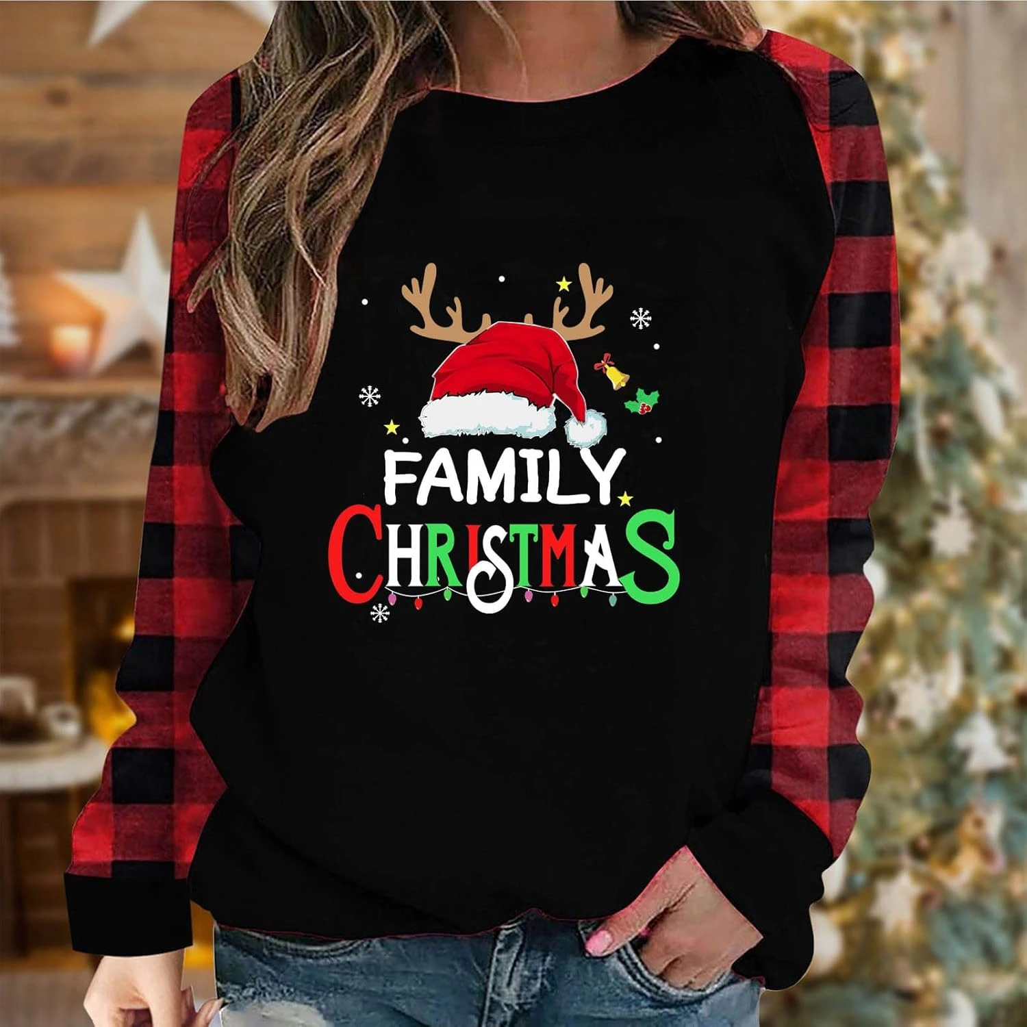Joyeux Noël Sweatshirts Pour Femmes Plaid Manches Longues Chemises Mignon Xmas Arbre Lettre Imprimer Crewneck Pullover Tops 4 Joyeux Noël Sweatshirts Pour Femmes Plaid Manches Longues Chemises Mignon Xmas Arbre Lettre Imprimer Crewneck Pullover Tops - Image 2