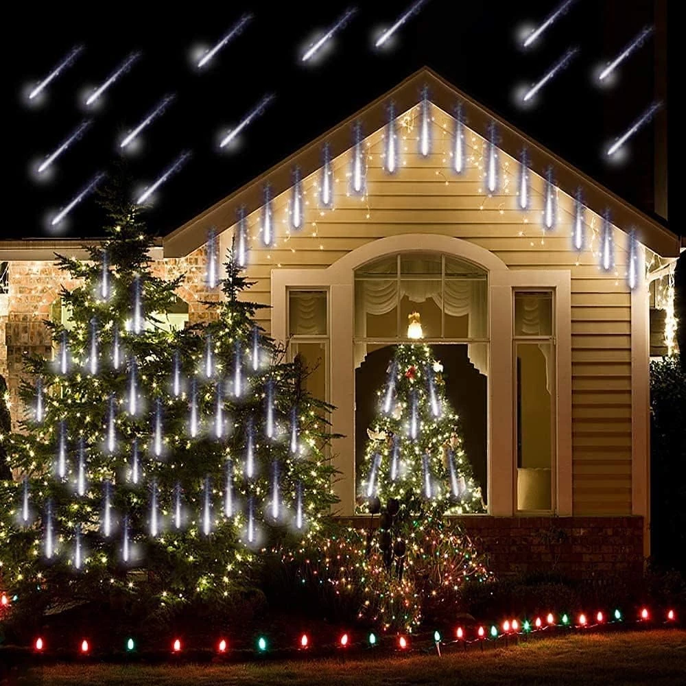 Lumières De Noël Kordain En Plein Air, Lumières De Douche Meteor Tombant Des Lumières D'étoile 12 Pouces 8 Tubes 144 Lumières De Neige Icicle LED Lumières De Pluie Pour Noël Arbre Halloween Décoration De Fête, UL Plug, Blanc 5 Lumières De Noël Kordain En Plein Air, Lumières De Douche Meteor Tombant Des Lumières D'étoile 12 Pouces 8 Tubes 144 Lumières De Neige Icicle LED Lumières De Pluie Pour Noël Arbre Halloween Décoration De Fête, UL Plug, Blanc - Image 3