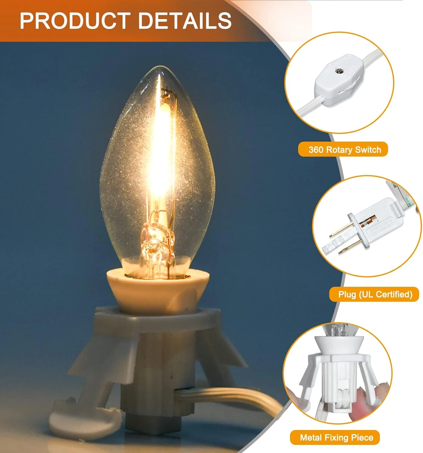 Ensemble De 2 Cordon D'accessoires De Village De Noël (6 Pieds) Avec Kit D'éclairage De Cordon De Soufflage D'ampoule LED C7, Lampe C7 Avec Bouchons De Commutation Pour Halloween Vacances Noël Décors De Maison Artisanat, Fil Blanc 5 Ensemble De 2 Cordon D'accessoires De Village De Noël (6 Pieds) Avec Kit D'éclairage De Cordon De Soufflage D'ampoule LED C7, Lampe C7 Avec Bouchons De Commutation Pour Halloween Vacances Noël Décors De Maison Artisanat, Fil Blanc - Image 3