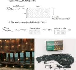 300LED Net Lights, 14.8ft X 5ft 8 Modes Connectables Noël Extérieur String Mesh Lights, étanche Décoratif Fée Lumières Plug-in Pour Noël Arbres Bushes Jardin De Vacances Mariage Party - Blanc Chaud -Oui || N/A || pearhead 71ZLJrzgf0L. AC SL1500