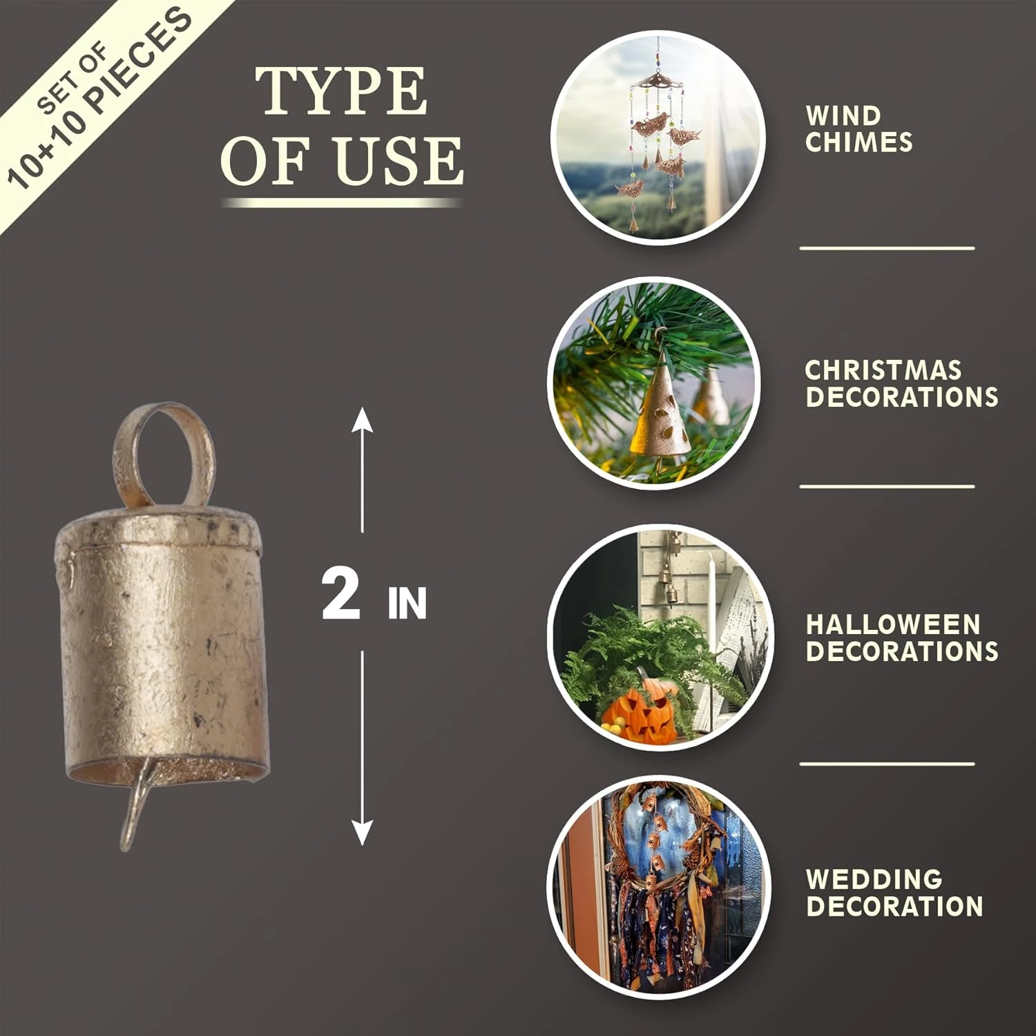 DIYANA IMPEX Cloches D'étain Indien Vintage Chime Rustique Jingle De Vache Cloches D'arbre De Noël Artisanat De Décoration Lot 20 Pc ( Or ) 8 DIYANA IMPEX Cloches D'étain Indien Vintage Chime Rustique Jingle De Vache Cloches D'arbre De Noël Artisanat De Décoration Lot 20 Pc ( Or ) - Image 6