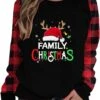 Joyeux Noël Sweatshirts Pour Femmes Plaid Manches Longues Chemises Mignon Xmas Arbre Lettre Imprimer Crewneck Pullover Tops