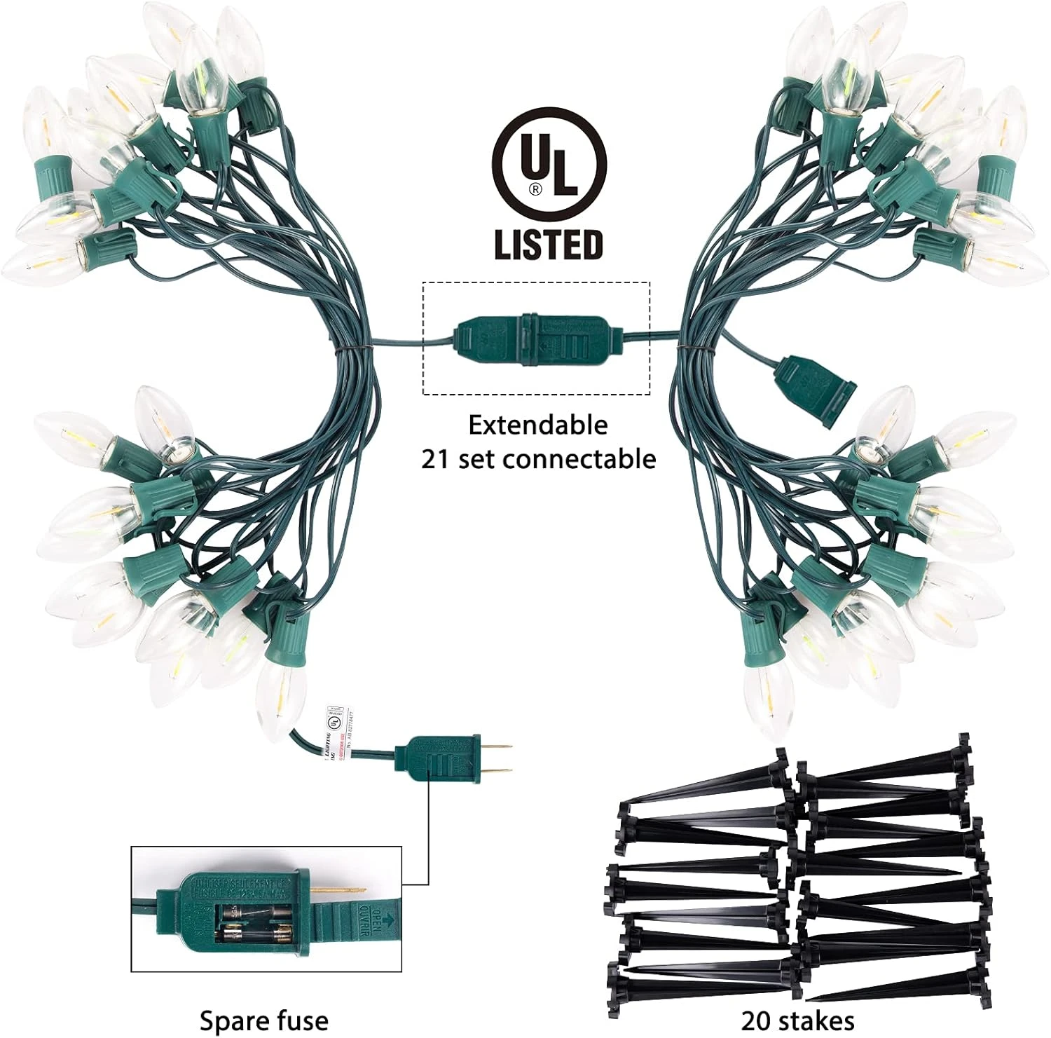 C9 Christmas String Lights Outdoor - 25,7 Pieds 20 Lumières LED Pour Le Chemin De Noël Avec 20 Piquets Connectable étanche Pour Les Allées De Noël Décoration Du Patio, Multicolore 9 C9 Christmas String Lights Outdoor - 25,7 Pieds 20 Lumières LED Pour Le Chemin De Noël Avec 20 Piquets Connectable étanche Pour Les Allées De Noël Décoration Du Patio, Multicolore - Image 7