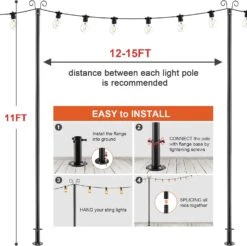 Pôle D'éclairage Extérieur, 11 Pôles D'éclairage FT Pour Terrasse En Bois, Pôle D'éclairage En Métal Imperméable Robuste Pour L'extérieur De La Cour De Jardin Dur, Noël, Mariage, Fête -Oui || N/A || pearhead 71ab9w Ty6L. AC SL1500