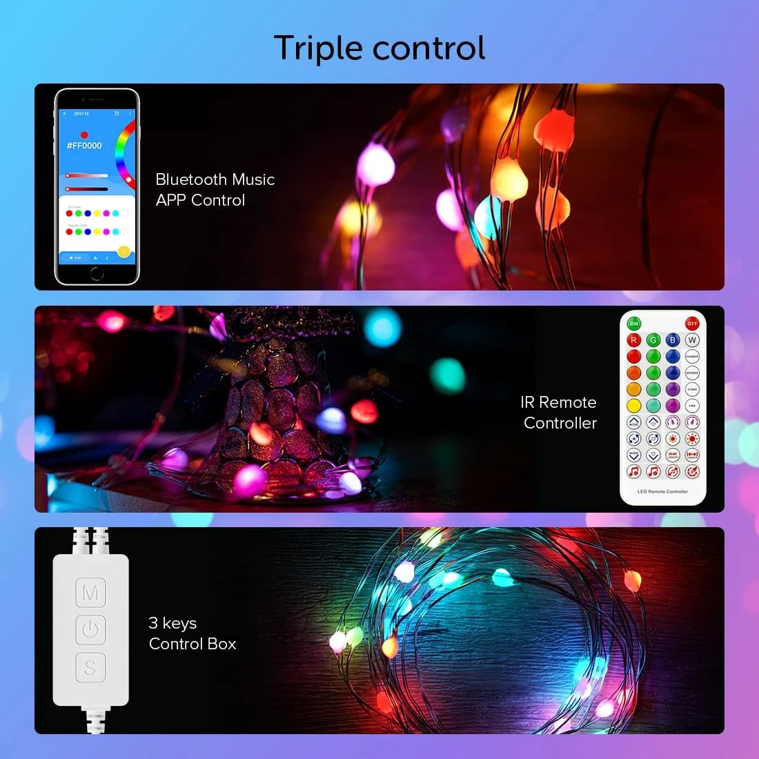 Smart Fairy String Lights WS2812B IC 32Ft USB Bluetooth Twinkle Lights Avec Minuterie Et Télécommande, Musique Sync Drôle Modes Couleur Chasing String Pour Chambre Chambre Rideau De Noël De Fête De Mariage Décor IP65 4 Smart Fairy String Lights WS2812B IC 32Ft USB Bluetooth Twinkle Lights Avec Minuterie Et Télécommande, Musique Sync Drôle Modes Couleur Chasing String Pour Chambre Chambre Rideau De Noël De Fête De Mariage Décor IP65 - Image 2
