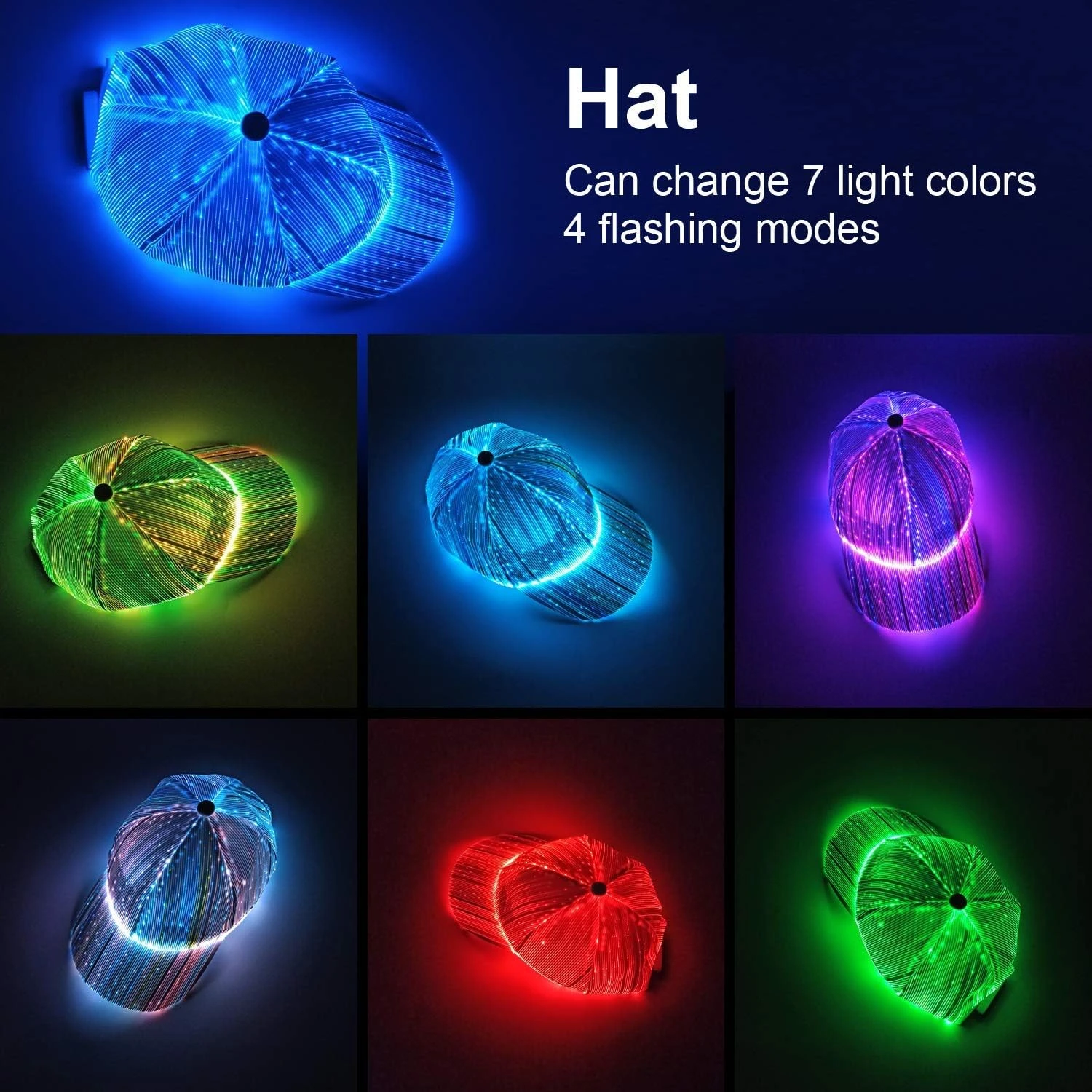 Ruconla Fiber Optique Cap LED Chapeau Avec 7 Couleurs Lumineux Rougeoyant EDC Baseball Chapeaux USB Charging Lumière Jusqu'à Chapeaux Même Fête De Noël Cap Pour Les Vacances D'événement 4 Ruconla Fiber Optique Cap LED Chapeau Avec 7 Couleurs Lumineux Rougeoyant EDC Baseball Chapeaux USB Charging Lumière Jusqu'à Chapeaux Même Fête De Noël Cap Pour Les Vacances D'événement - Image 2