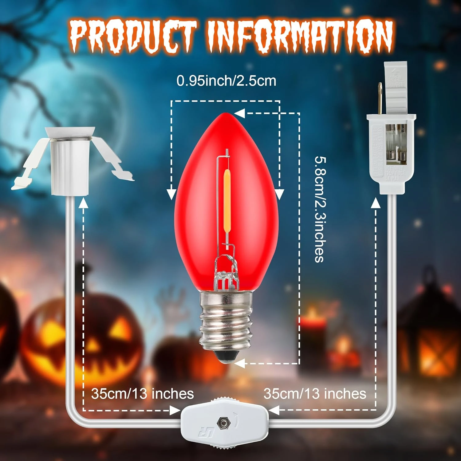 Enhon 2 Pcs Accessoire Cordon Avec LED Ampoule C7 Village Lumière Cordon Avec On/Off Interrupteur Et 2 Fuze Souffler Moule Lumière Pour Halloween Citrouille De Noël Village Maison, Vacances Artisanat Lampe Cord Décor (Red) 4 Enhon 2 Pcs Accessoire Cordon Avec LED Ampoule C7 Village Lumière Cordon Avec On/Off Interrupteur Et 2 Fuze Souffler Moule Lumière Pour Halloween Citrouille De Noël Village Maison, Vacances Artisanat Lampe Cord Décor (Red) - Image 2