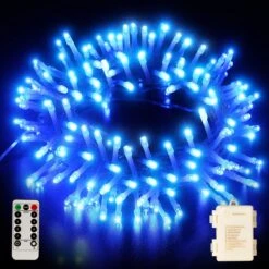 Télécommande] Fairy String Lights Batterie Fonctionnée, 33FT 100 LED Lumières De Noël IP65 Étanche Avec Minuterie, Fonction Mémoire Et 8 Modes D'éclairage Pour Intérieur Extérieur Noël Halloween Mariage - Bleu
