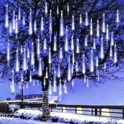 Lumières De Noël Kordain En Plein Air, Lumières De Douche Meteor Tombant Des Lumières D'étoile 12 Pouces 8 Tubes 144 Lumières De Neige Icicle LED Lumières De Pluie Pour Noël Arbre Halloween Décoration De Fête, UL Plug, Blanc