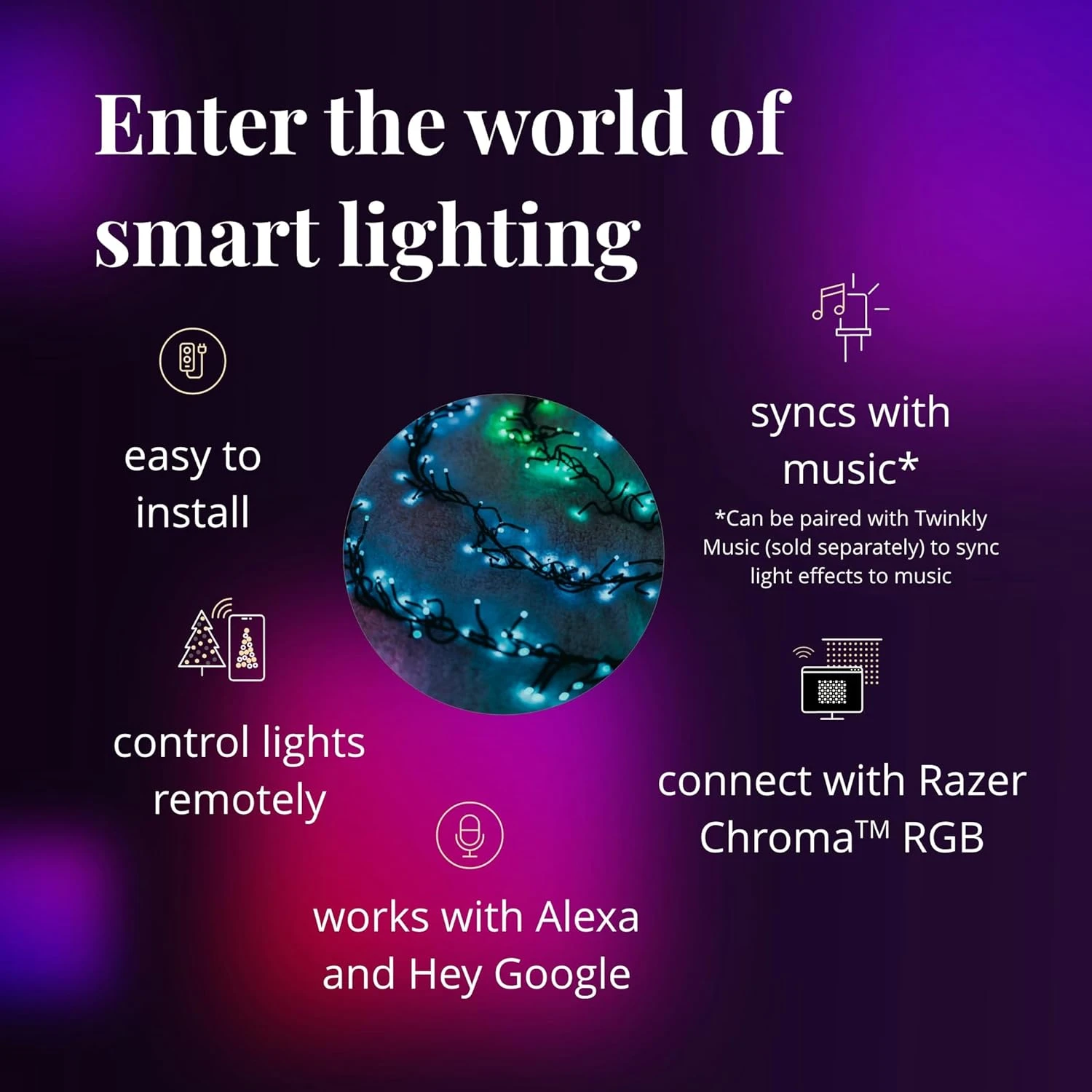 Cluster Scintillant & Ndash; Lumières De Noël LED Contrôlées Par Application Avec 400 RVB ( 16 Millions De Couleurs ) LED. 19,7 Pieds. Câble Vert. Décoration D'éclairage Intelligent Intérieur Et Extérieur 10 Cluster Scintillant & Ndash; Lumières De Noël LED Contrôlées Par Application Avec 400 RVB ( 16 Millions De Couleurs ) LED. 19,7 Pieds. Câble Vert. Décoration D'éclairage Intelligent Intérieur Et Extérieur - Image 8