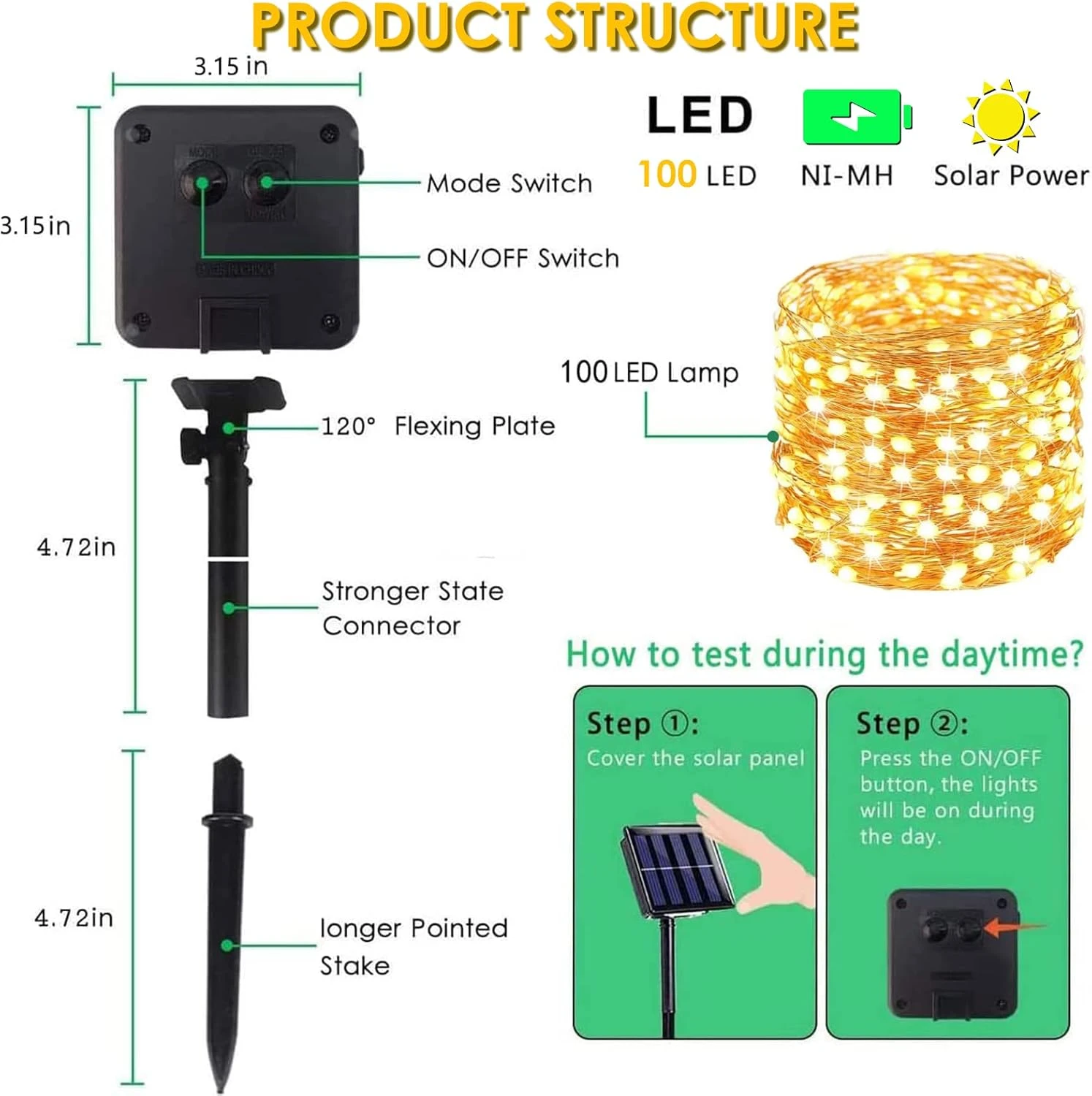 Feux Solaires BHCLIGHT Extérieur, 2-Pack 80FT 200 LED, Fil De Cuivre étanche 8 Modes Fairies Solaires Pour Arbre De Jardin Mariage De Noël ( Blanc Chaud ) 8 Feux Solaires BHCLIGHT Extérieur, 2-Pack 80FT 200 LED, Fil De Cuivre étanche 8 Modes Fairies Solaires Pour Arbre De Jardin Mariage De Noël ( Blanc Chaud ) - Image 6