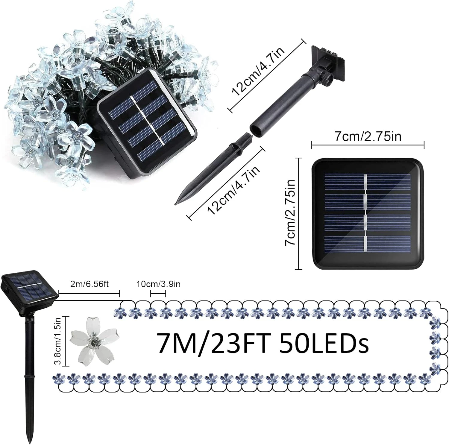 Micacorn Solar String Light Garden, Blossom Solar Powered Fairy Lights 23ft 8 Modes 50 LED Waterproof Flower String Lights Pour Mariage En Plein Air Fête De Noël Décorations De Vacances 6 Micacorn Solar String Light Garden, Blossom Solar Powered Fairy Lights 23ft 8 Modes 50 LED Waterproof Flower String Lights Pour Mariage En Plein Air Fête De Noël Décorations De Vacances - Image 4