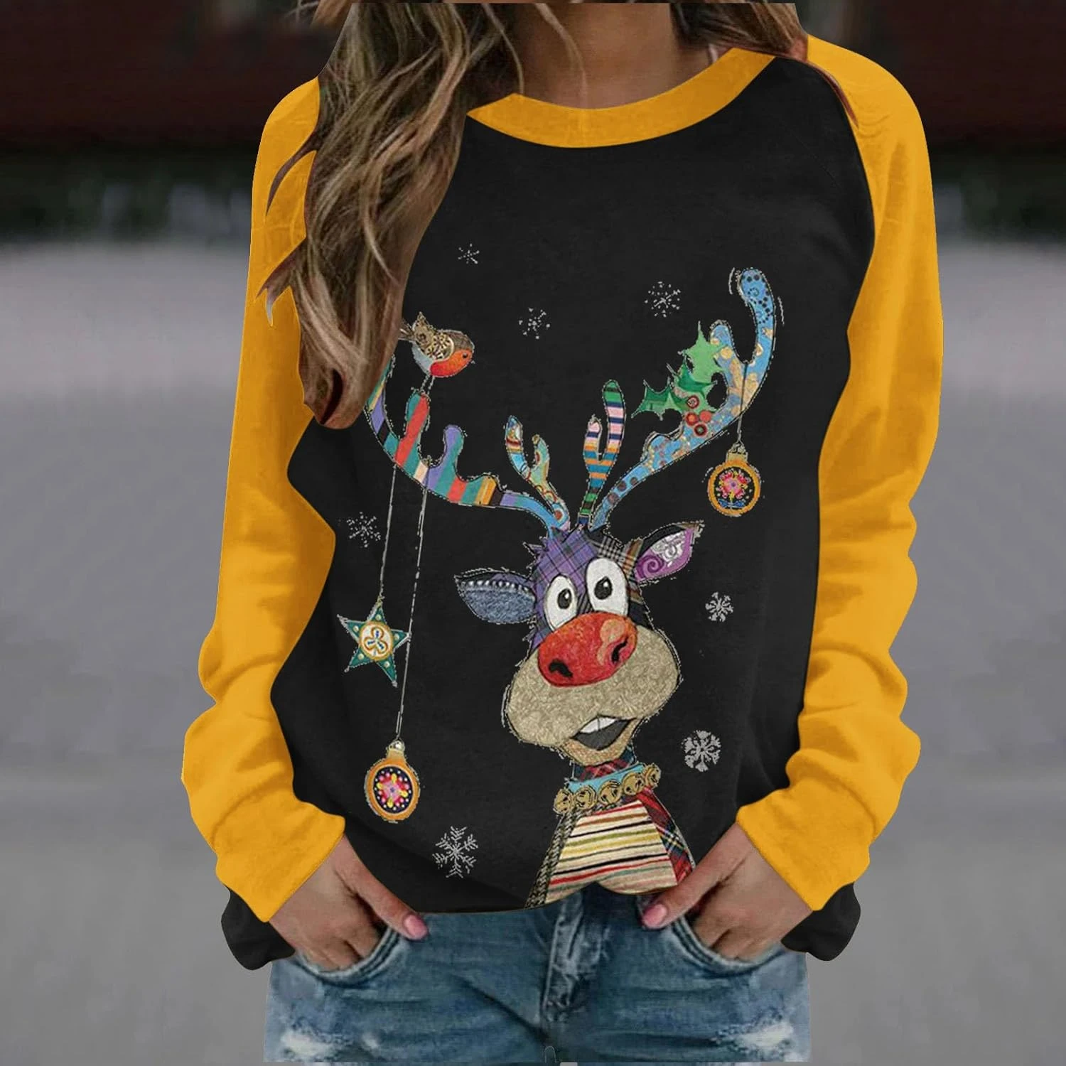 JIOAKFA Dames Chemise De Noël 3X,Funny Reindeer Blouses,Raglan Manches Longues Sweatshirts, Oversized Crew Neck Pullover Tops 4 JIOAKFA Dames Chemise De Noël 3X,Funny Reindeer Blouses,Raglan Manches Longues Sweatshirts, Oversized Crew Neck Pullover Tops - Image 2