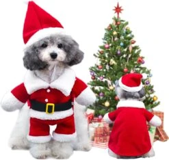 QETRABONE Santa Small Dog Costume Noël Pet Outfits Red Christmas Santa Claus Hat Scarf Cosplay Dressing Up Xmas Party Fashion New Year Vêtements Accessoires Pour Small Pet Cat Dog (Small, Santa)