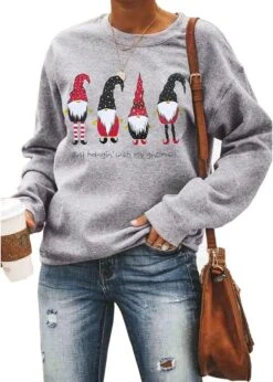 Barlver Femmes De Noël Polaire Pulls À Manches Longues Fuzzy Sweatshirts Vacances Graphique Chemises