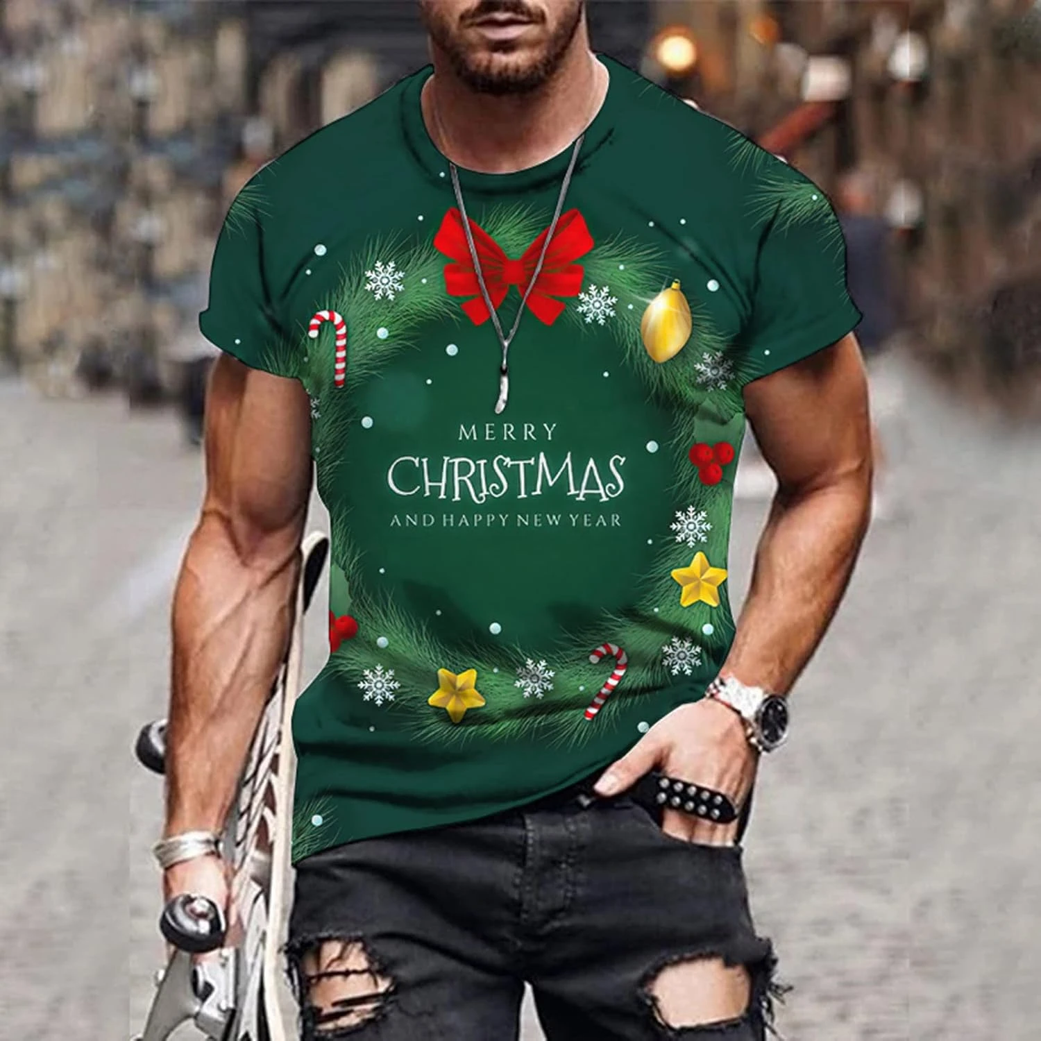 Joyeux Noël T-Shirt Pour Hommes Drôle 3D Xmas Graphique Chemises À Manches Courtes Col Rond Lâche Fit Fête De Vacances Tees Top 4 Joyeux Noël T-Shirt Pour Hommes Drôle 3D Xmas Graphique Chemises À Manches Courtes Col Rond Lâche Fit Fête De Vacances Tees Top - Image 2