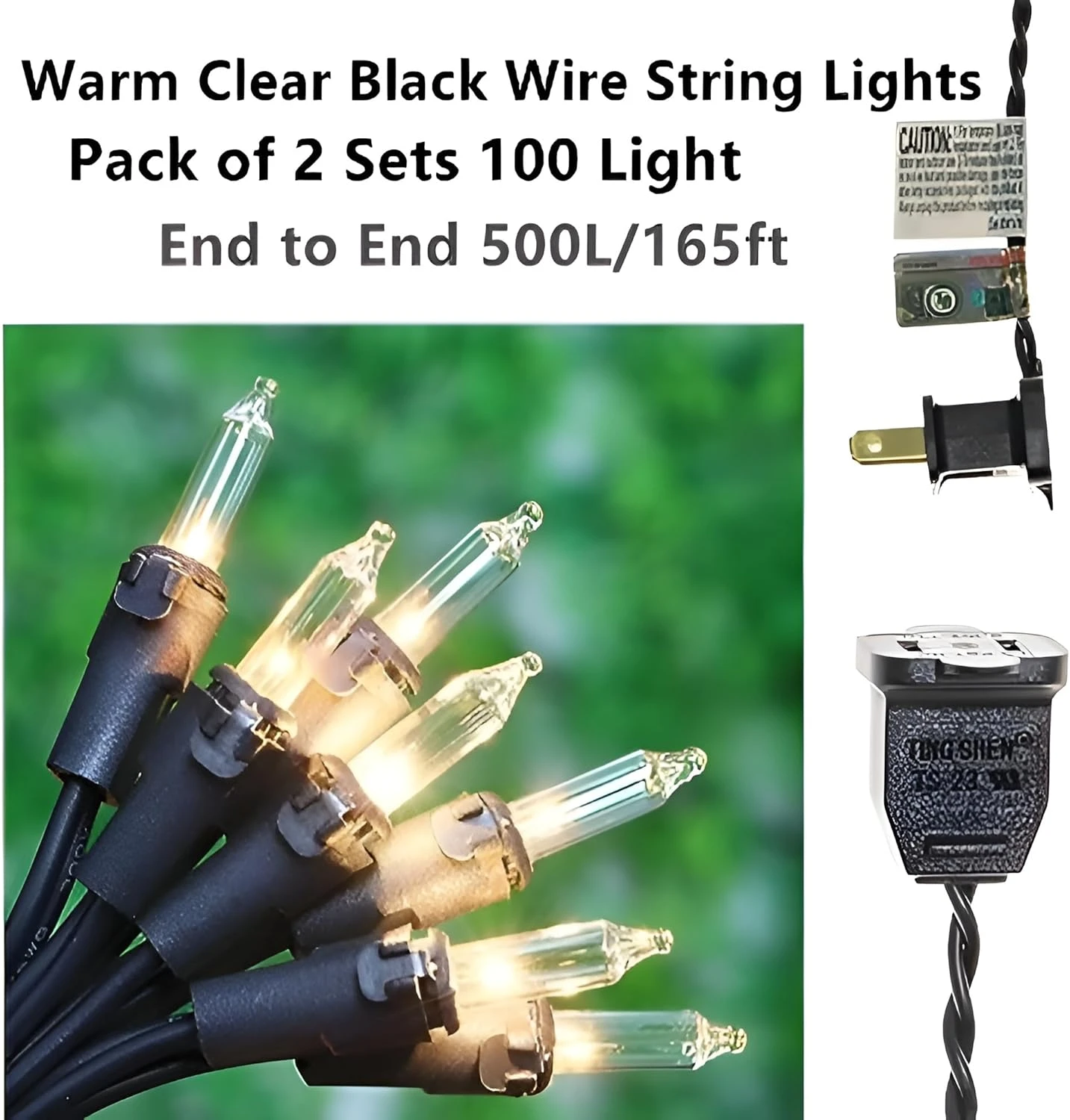 JinBest 200 Clair Lumières De Noël En Plein Air, 66 Ft Fil Noir Mini Lumières Chaîne, Commercial Grade Pack De 2 Ensembles 100 Lumière, Pour Intérieur Et Extérieur 5 JinBest 200 Clair Lumières De Noël En Plein Air, 66 Ft Fil Noir Mini Lumières Chaîne, Commercial Grade Pack De 2 Ensembles 100 Lumière, Pour Intérieur Et Extérieur - Image 3