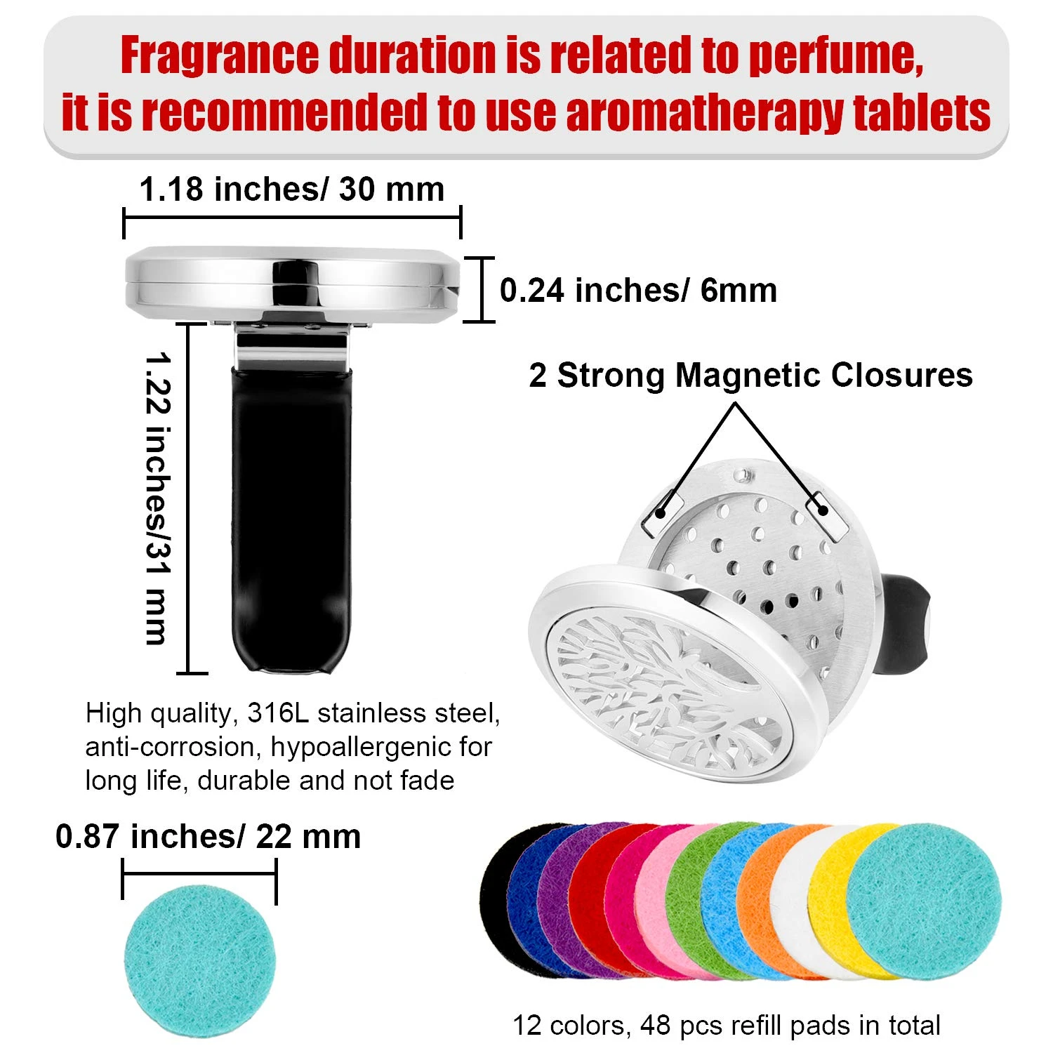 2 Pièces 316L Serrure à Clip à Ventilateur à Ventilateur à Air En Acier Inoxydable Pour L'aromathérapie En Acier Inoxydable Avec 48 Pièces De Rechange Pour Le Cadeau De Noël Pour La Saint-Valentin (modèles D'arbre) 4 2 Pièces 316L Serrure à Clip à Ventilateur à Ventilateur à Air En Acier Inoxydable Pour L'aromathérapie En Acier Inoxydable Avec 48 Pièces De Rechange Pour Le Cadeau De Noël Pour La Saint-Valentin (modèles D'arbre) - Image 2