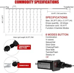 Feux De Rideau Extérieur Kemooie 400 LED, 26,2FT X 3,3FT Feux De Chaîne De Rideau Avec 8 Modes De Brillance Pour La Cérémonie Intérieure Anniversaire Fête De Noël Chambre Balcon Décorations De Toit ( Blanc Chaud ) 13 Feux De Rideau Extérieur Kemooie 400 LED, 26,2FT X 3,3FT Feux De Chaîne De Rideau Avec 8 Modes De Brillance Pour La Cérémonie Intérieure Anniversaire Fête De Noël Chambre Balcon Décorations De Toit ( Blanc Chaud ) -Oui || N/A || pearhead 71hdn3WyRlL. AC SL1500