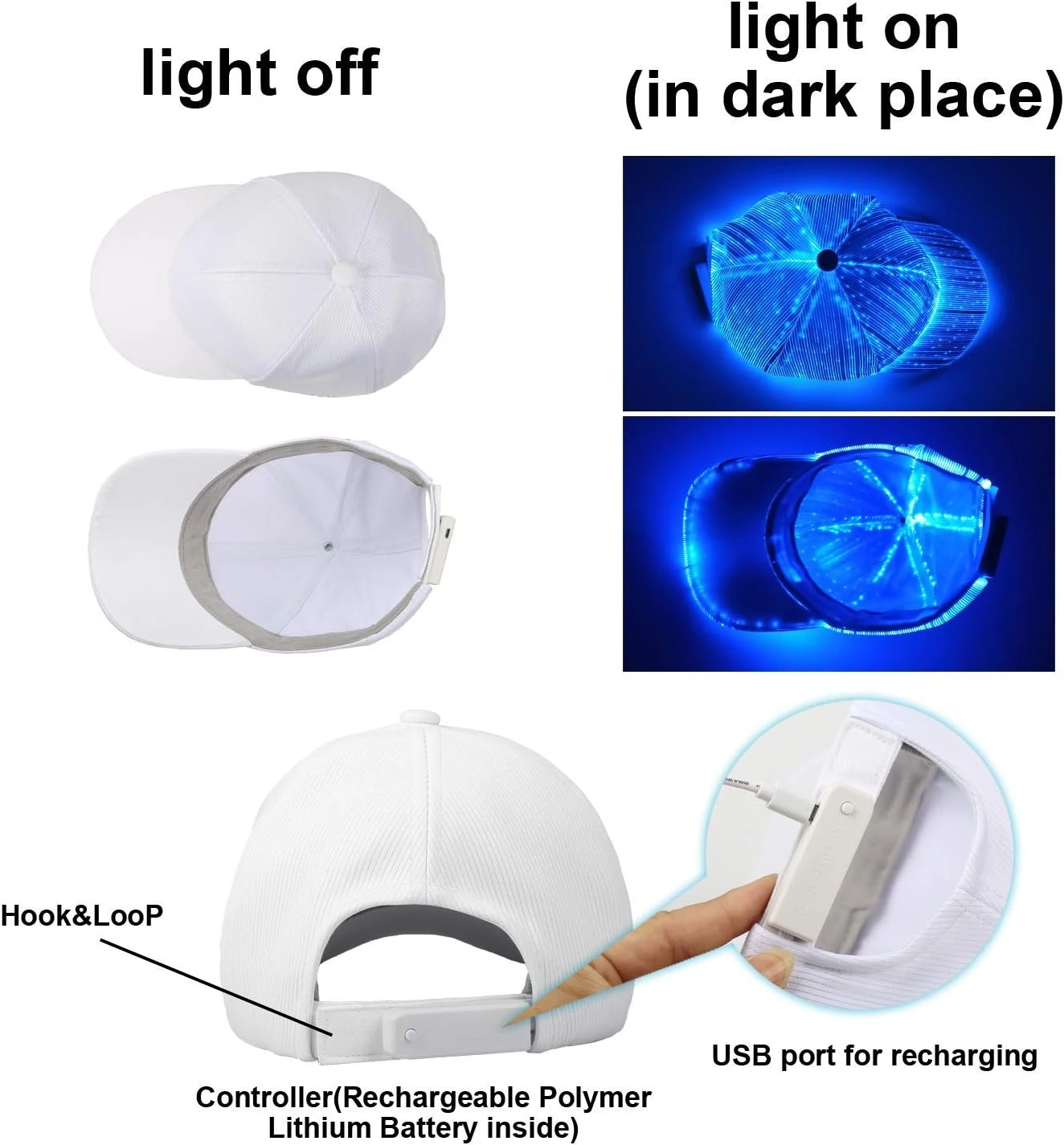 Ruconla Fiber Optique Cap LED Chapeau Avec 7 Couleurs Lumineux Rougeoyant EDC Baseball Chapeaux USB Charging Lumière Jusqu'à Chapeaux Même Fête De Noël Cap Pour Les Vacances D'événement 6 Ruconla Fiber Optique Cap LED Chapeau Avec 7 Couleurs Lumineux Rougeoyant EDC Baseball Chapeaux USB Charging Lumière Jusqu'à Chapeaux Même Fête De Noël Cap Pour Les Vacances D'événement - Image 4