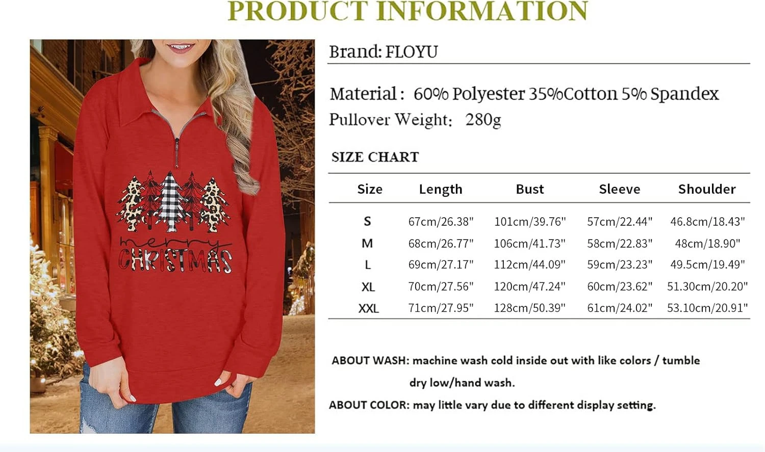 FLOYU Femmes Noël Manches Longues Quartier Zipper Lapel Casual Pullo Top Color Block Sweatshirts 8 FLOYU Femmes Noël Manches Longues Quartier Zipper Lapel Casual Pullo Top Color Block Sweatshirts - Image 6