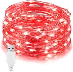 EvaStary LED Fée String Lumières, USB Alimenté Fil D'argent Cordes Lumières, 33ft 100 LED Rouge Fées Lumières Pour Chambre Intérieur Décor De Noël