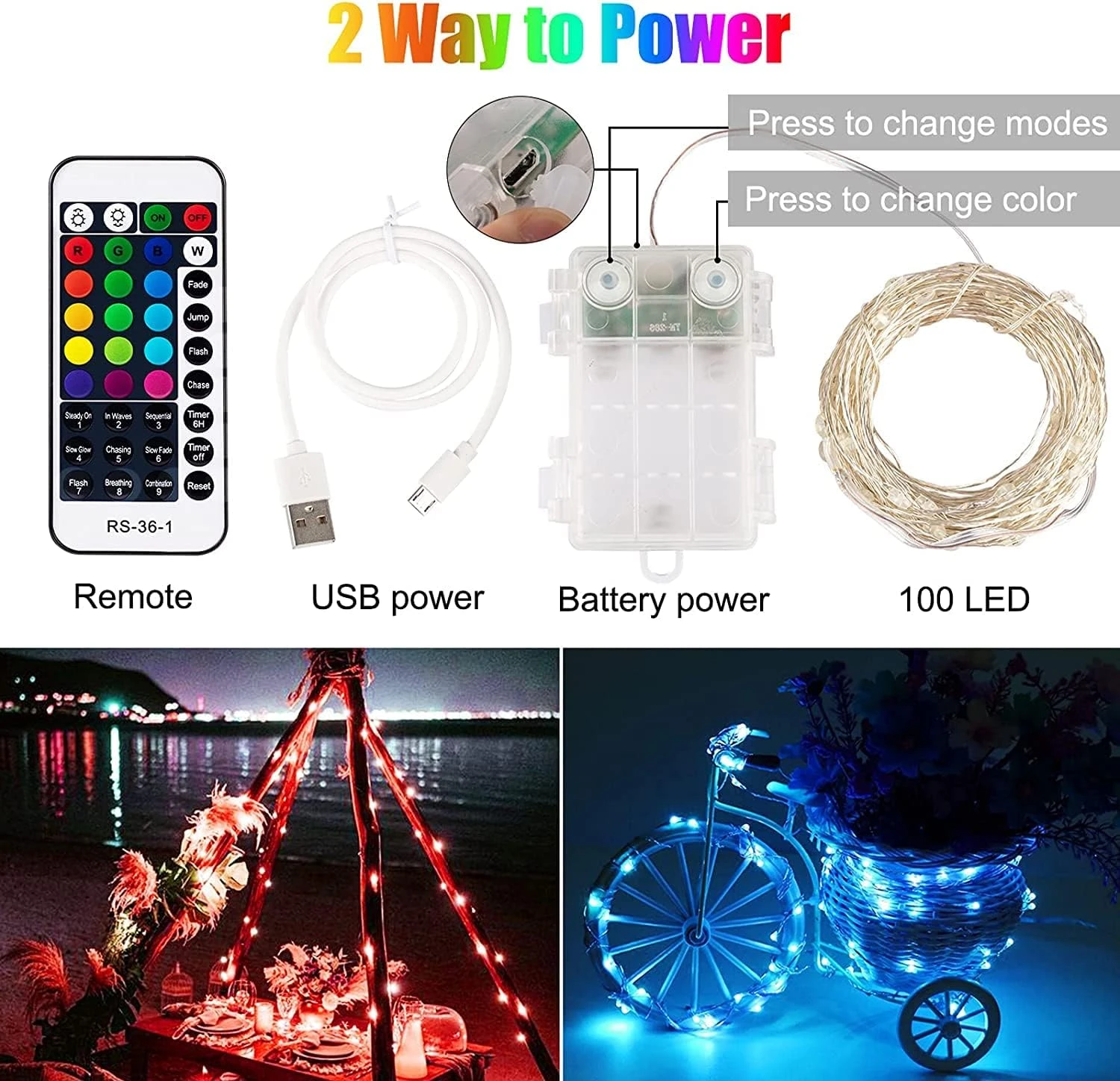 Minetom Fée Lumières Batterie Fonctionnée, 33 Pieds 100 LED Changement De Couleur Twinkle Lumières Avec Télécommande Et Étanche 3AA Batterie Cas Pour Chambre Fête De Mariage Noël, 2 Pack 9 Minetom Fée Lumières Batterie Fonctionnée, 33 Pieds 100 LED Changement De Couleur Twinkle Lumières Avec Télécommande Et Étanche 3AA Batterie Cas Pour Chambre Fête De Mariage Noël, 2 Pack - Image 7
