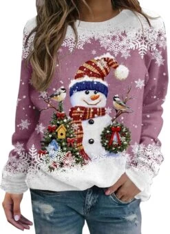 Tops Pour Les Femmes Top Noël Imprimer Sweat Casual À Manches Longues Col Rond Lâche Pull Colla Combinaisons