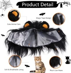 ITESSY Chat Halloween Costumes-Noir Lion Mane Perruque Pet Costumes Chapeau Pour Halloween Noël Habillage Accessoires Décoration Pour Chats Chaton, Taille S -Oui || N/A || pearhead 71lBmggdhlL. AC SL1500