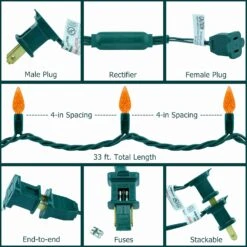 YULETIME Orange C6 Fraise LED Lumières De Noël, 33 Ft 100 Count 4" Espacement Une Pièce Haute Étanche UL Certifié Chaîne Lumière (Orange) -Oui || N/A || pearhead 71lOkp7LcL. AC SL1500