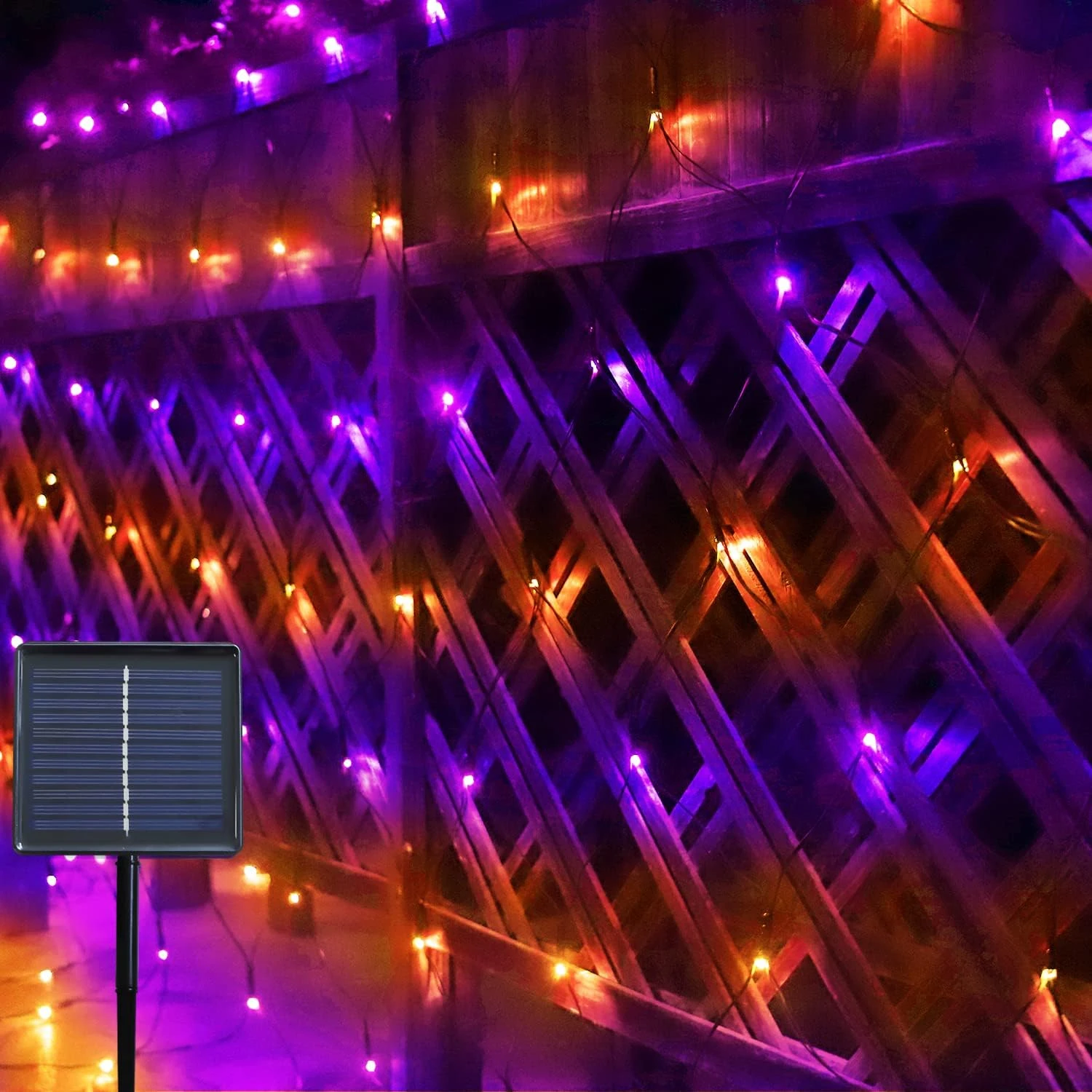 Solar Net Halloween Lights Violet & Orange, 204 LED Net Lights Outdoor Mesh Lights, Étanche 8 Modes Solar Powered String Lights Pour Jardin, Cour, Buissons, Tronc, Arbre De Noël Decor-9.8ft X 6.6ft 4 Solar Net Halloween Lights Violet & Orange, 204 LED Net Lights Outdoor Mesh Lights, Étanche 8 Modes Solar Powered String Lights Pour Jardin, Cour, Buissons, Tronc, Arbre De Noël Decor-9.8ft X 6.6ft - Image 2