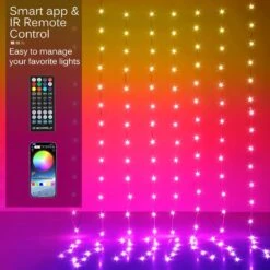 Éclairage De Rideau LED KepStars, 8 Pieds X 6 Pieds 144 LED RVB Colour Changing String Fairy Lights Rideau Avec Contrôle D'application Intelligent, Musique Et Synchronisation Vocale Pour La Chambre De Fond Mur Intérieur Extérieur Décorations De Noël -Oui || N/A || pearhead 71lxlqldLvL. AC SL1500