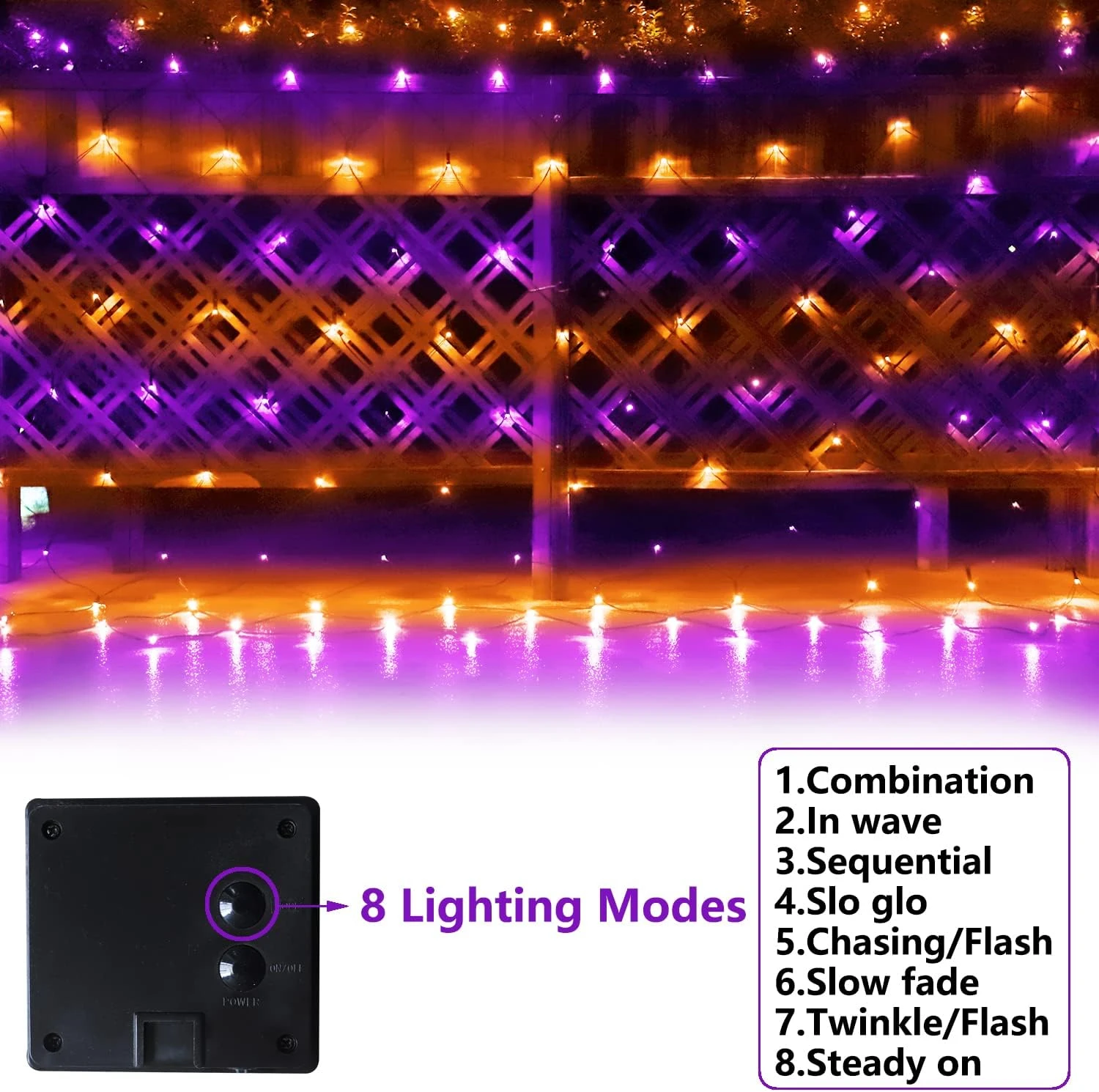 Solar Net Halloween Lights Violet & Orange, 204 LED Net Lights Outdoor Mesh Lights, Étanche 8 Modes Solar Powered String Lights Pour Jardin, Cour, Buissons, Tronc, Arbre De Noël Decor-9.8ft X 6.6ft 6 Solar Net Halloween Lights Violet & Orange, 204 LED Net Lights Outdoor Mesh Lights, Étanche 8 Modes Solar Powered String Lights Pour Jardin, Cour, Buissons, Tronc, Arbre De Noël Decor-9.8ft X 6.6ft - Image 4