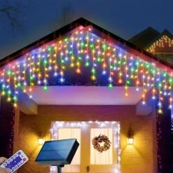 Janches 304 LED Lumières Solaires De Noël, Lumières Multicolores En Extérieur En Glaçons, 8 Modes Lumières étanches Solaires Pour Arbres De Noël Jardin De Jardin De Mariage Maison à Oreilles Décorations Sur Toit