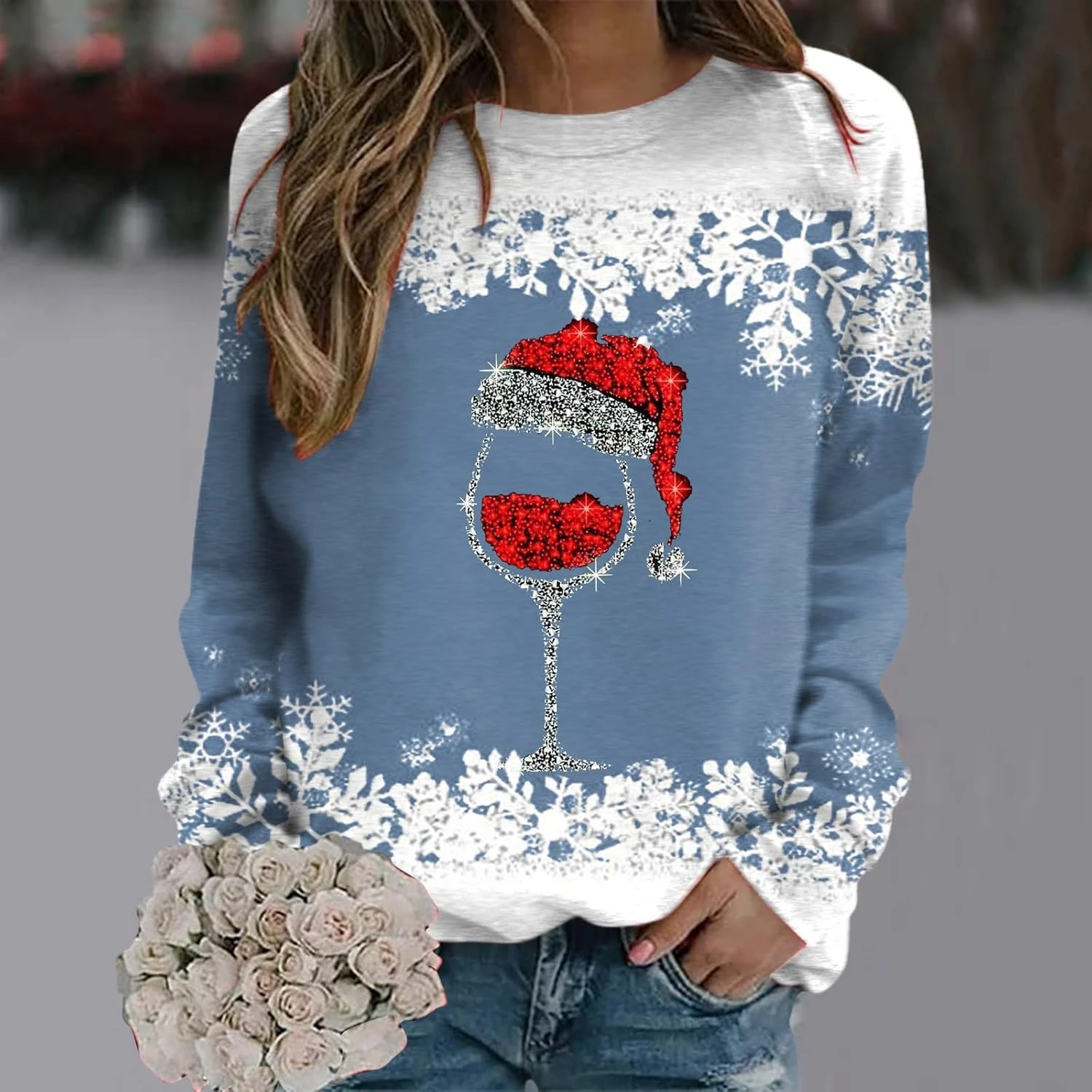 Femmes De Noël Graphique Sweatshirts À Manches Longues Solide T Chemises Crewneck Pullover Tops Relaxed Fit Mid Sweats 3 Femmes De Noël Graphique Sweatshirts À Manches Longues Solide T Chemises Crewneck Pullover Tops Relaxed Fit Mid Sweats - Image 2