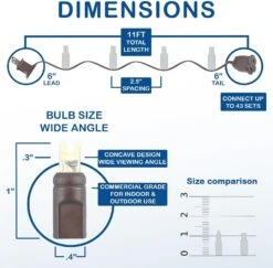 Lumières De Nouveauté 50 Lumières De Noël LED Commerciales ( Blanc Chaud ), 11 Pieds Avec Un Espacement Des Ampoules De 2,5 Pouces, Ampoules De 5 Mm, Listées UL, Lumières De Cordes De Fil Brun -Oui || N/A || pearhead 71p2f kWEFL. AC SL1500