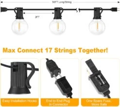 00ft 2-Pack Extérieur G40 LED Globe String Lumières Dimmable Étanche Shatterproof Lumière Cordes Avec 52 Ampoules Connectable Commercial Suspension Lumières Pour Noël Patio Maison Backyard Balcon Partie -Oui || N/A || pearhead 71pTTL4t QL. AC SL1500